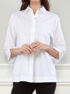 Hinson Wu NWT Xena 3/4 Sleeve Zip Back Shirt White XL Gold Buttons Flip Cuffs